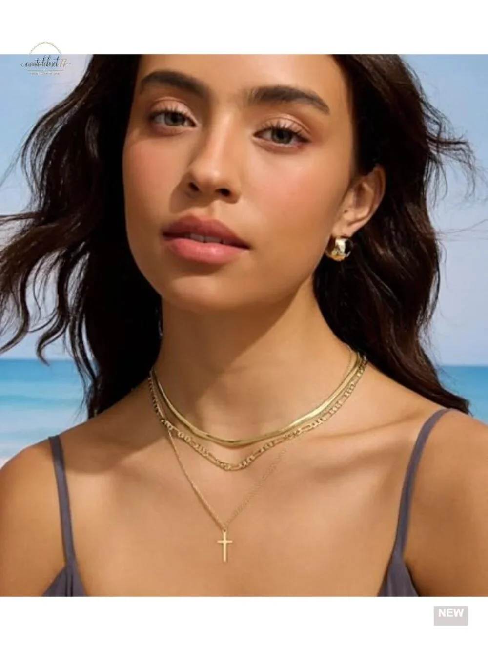 3 Pcs 14K Gold Plated Layered Paperclip and Box Chain Necklace Set Stackable